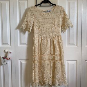 Ashley Lemieux Medium Crochet Cream Dress